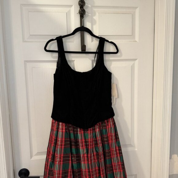 Vintage Scott McClintock Dress Women's 12 Black Velvet Tartan Plaid Holiday Maxi - Picture 2 of 13